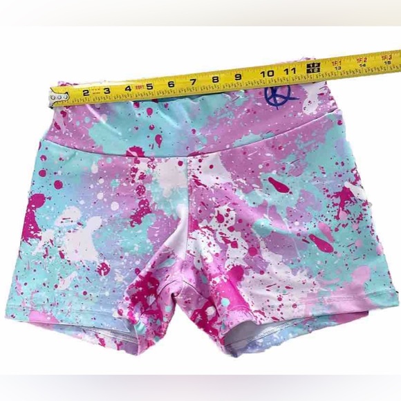 Upper Just Fitness Shorts 3” Women M Multicolor Paint Splash UNIQUE Art To Wear - Picture 5 of 8